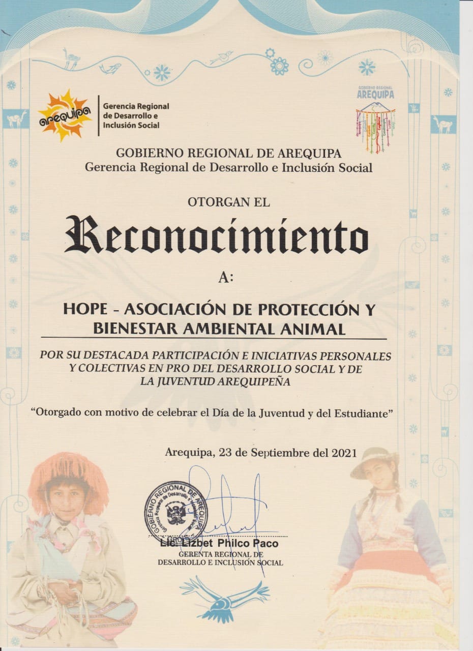 Reconocimiento del Gobierno Regional de Arequipa 2021